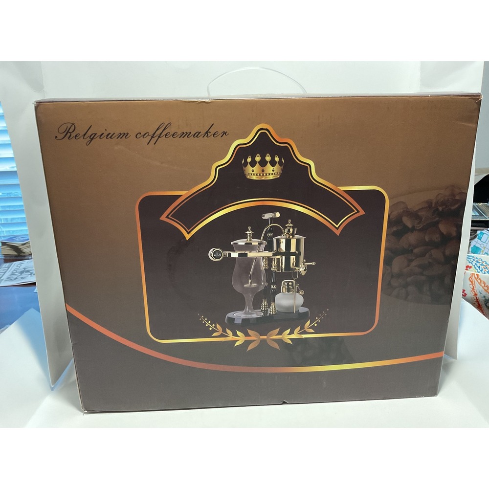 Exquisite Life Belgium Style Siphon Coffee Maker Gold Glass New in Box
